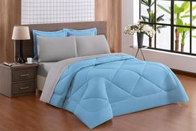 Kit Cobre leito Edredom Casal Queen Euphoria Dupla Face 3pçs Azul Claro Cinza