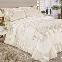 Kit Cobre Leito Elegância Casal Super King 03 Peças Bordado - Palha