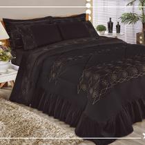 Kit Cobre Leito Elegância Casal Super King 03 Peças Bordado - Preto