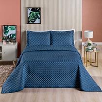 Kit Cobre Leito Espanha Casal Padrão 03 Peças Micropercal 200 Fios Matelado White Line - Azul Marinho - 100% Poliéster