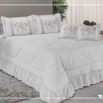Kit Cobre Leito Especially Casal Padrão Bordada 7 Peças Branco Kit Cobre Leito Especially Casal Padrão Bordada 7 Peças Branco