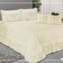 Kit Cobre Leito Especially Casal Padrão Bordada 7 Peças - Palha