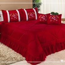 Kit Cobre Leito Especially Casal Super King Size Bordada 7 peças - Vermelho