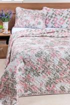 Kit Cobre Leito Estampado Queen Dupla Face Holambra 03 Peças - Rosa E Cinza Kit Cobre Leito Estampado Queen Dupla Face Holambra 03 Peças - Rosa E Cinza