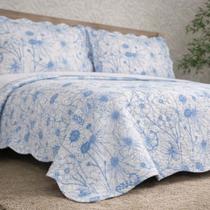 Kit Cobre Leito Evolution Queen Estampado Floral Dupla Face Colcha 3 Peças Botanique