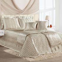 Kit Cobre Leito Fascínio Super King Cetim Tule Pérola Bronze