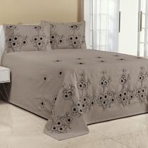 Kit Cobre Leito Florência Super King 3 Peças Piquet Bordado Avelã