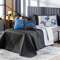 Kit Cobre Leito Game Streamer Azul Dupla Face c/ Almofadas QUEEN 07 Peças