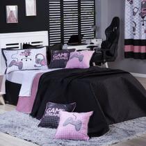 Kit Cobre Leito Game Streamer Rosê Dupla Face c/ Almofadas Solteiro 05 Peças