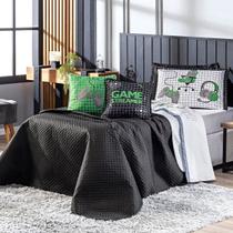 Kit Cobre Leito Game Streamer Verde Dupla Face c/ Almofadas SOLTEIRO 05 Peças