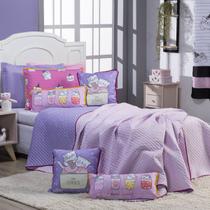 Kit Cobre Leito Gatinhos Dupla Face c/ Almofadas Solteiro 05 Peças