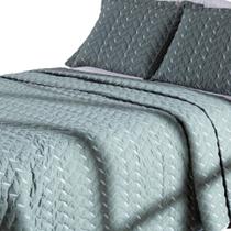 Kit Cobre Leito Heitor Liso Matelado Bordado Colcha 400 Fios - MR Enxovais