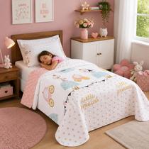 Kit Cobre Leito Infantil Solteiro Menina 2 Pçs Dupla Face Matelado Bouti Kids Colcha Estampas Menina