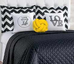Kit Cobre Leito Isabela Casal Padrão Nozinho Preto Amarelo 8pç Lovely Decor