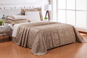 Kit Cobre leito Jaquard com jogo de lençol viúva 7peças Caqui