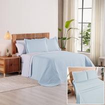 Kit Cobre Leito + Jogo de Cama Premier Casal 7 Peças Hipercal 200 Fios 80% Algodão, 20% Poliéster - Azul