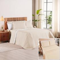 Kit Cobre Leito + Jogo de Cama Premier Casal 7 Peças Hipercal 500 Fios 100% Poliéster - Bege Kit Cobre Leito + Jogo de Cama Premier Casal 7 Peças Hipercal 500 Fios 100% Poliéster - Bege