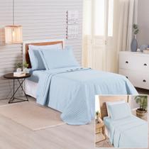 Kit Cobre Leito + Jogo de Cama Premier Solteiro 5 Peças Hipercal 200 Fios 80% Algodão, 20% Poliéster - Azul Kit Cobre Leito + Jogo de Cama Premier Solteiro 5 Peças Hipercal 200 Fios 80% Algodão, 20% Poliéster - Azul