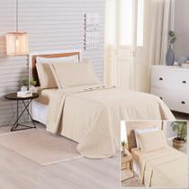 Kit Cobre Leito + Jogo de Cama Premier Solteiro 5 Peças Hipercal 200 Fios 80% Algodão, 20% Poliéster - Bege Kit Cobre Leito + Jogo de Cama Premier Solteiro 5 Peças Hipercal 200 Fios 80% Algodão, 20% Poliéster - Bege