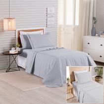 Kit Cobre Leito + Jogo de Cama Premier Solteiro 5 Peças Hipercal 200 Fios 80% Algodão, 20% Poliéster - Cinza Kit Cobre Leito + Jogo de Cama Premier Solteiro 5 Peças Hipercal 200 Fios 80% Algodão, 20% Poliéster - Cinza