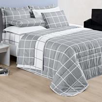 Kit Cobre Leito + Jogo de Lençol Queen Micropercal 200 Fios Dupla Face Austin 6 Peças - Cinza