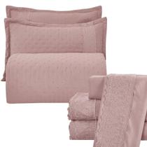 Kit Cobre Leito King + Jogo de Lençol Micropercal 300 Fios com Bordado Inglês Santorini 7 Peças - Malva - 100% Poliéster
