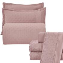 Kit Cobre Leito King + Jogo De Lençol Micropercal 300 Fios Com Bordado Inglês Santorini 7 Peças - Malva
