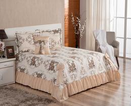 Kit Cobre leito Laila Casal Queen 5Pcs Colcha Floral Bege