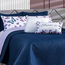 Kit Cobre Leito Liberte-se Azul Marinho/Lilás Dupla Face com Almofadas QUEEN 07 Peças Kit Cobre Leito Liberte-se Azul Marinho/Lilás Dupla Face com Almofadas QUEEN 07 Peças