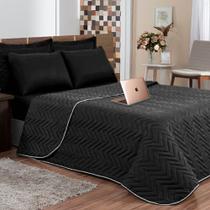 Kit Cobre Leito Luxo Matelado Casa Dona Casal 4 porta Travesseiros e Lençol Preto