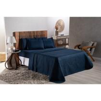 Kit Cobre Leito mais Lençol Casal 4 peças Azul Marinho/115-104MA Kit Cobre Leito mais Lençol Casal 4 peças Azul Marinho/115-104MA