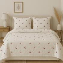 Kit Cobre Leito Matelado Colcha Casal Padrão 3 Peças Algodão Misto Cereja Kit Cobre Leito Matelado Colcha Casal Padrão 3 Peças Algodão Misto Cereja
