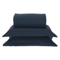 Kit Cobre Leito Milão Casal 3 Peças 100% Poliéster - Petroleo / Branco