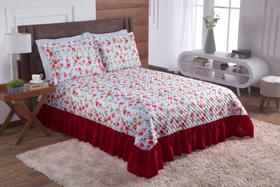 Kit cobre leito milena casal 03 peças aquarela floral vermelho