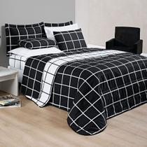 Kit Cobre Leito Minimalista Quadriculado Padrão 03 Peças Tecido Micropercal 200 Fios - Preto Com Branco - 100% Poliéster Kit Cobre Leito Minimalista Quadriculado Padrão 03 Peças Tecido Micropercal 200 Fios - Preto Com Branco - 100% Poliéster