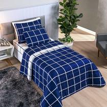 Kit Cobre Leito Minimalista Quadriculado Solteiro 02 Peças Tecido Micropercal 200 Fios - Azul Marinho com Branco - 100% Poliéster Kit Cobre Leito Minimalista Quadriculado Solteiro 02 Peças Tecido Micropercal 200 Fios - Azul Marinho com Branco - 100% Poliéster