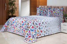 Kit Cobre Leito Natureza Borboletas Casal Super King 03 Peças Algodão Kit Cobre Leito Natureza Borboletas Casal Super King 03 Peças Algodão