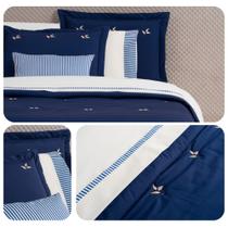 Kit Cobre Leito Queen 05 Peças Percal 300 Fios Bordado Santorini Kit Cobre Leito Queen 05 Peças Percal 300 Fios Bordado Santorini