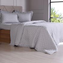 Kit Cobre Leito Queen 300 Fios Acetinado Bordado Inglês 100% Algodão 3Pçs Níquel - Tessi