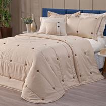 Kit Cobre-Leito Queen 7 Peças Bordado 200 Fios Com Botões Decorativos Cor Avela Kit Cobre-Leito Queen 7 Peças Bordado 200 Fios Com Botões Decorativos Cor Avela