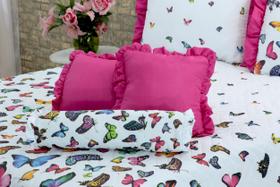 Kit Cobre Leito Queen Belize Borboletas Com Rolinho e Babado