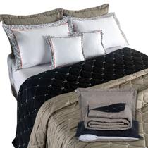 Kit Cobre Leito Queen Bordado 7 Peças Dupla Face 400 Fios bordado