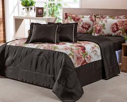 Kit Cobre Leito Queen C/ Lençol e Fronhas Dupla Face 6 Peças Estampado e Liso