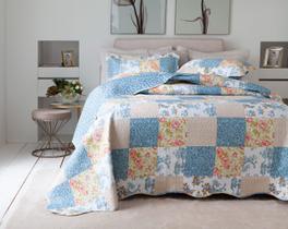 Kit Cobre Leito Queen Colcha Dupla Face Estampado 3 Peças