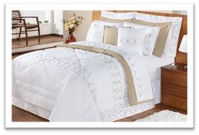 Kit Cobre-Leito Queen Damasco Luxo 11 Peças Micropercal 200 Fios Macio e Elegancia para Seu Quarto
