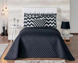 kit Cobre Leito Queen Estampa Chevron 7 Pçs Matelado Preto