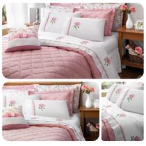 Kit Cobre Leito Queen ou King Algodão 07 Peças Bordado 180 Fios Athena Kit Cobre Leito Queen ou King Algodão 07 Peças Bordado 180 Fios Athena
