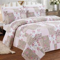 Kit Cobre Leito Queen Realce Patchwork + 2 Porta Travesseiros Ingrid Rosa - SULTAN