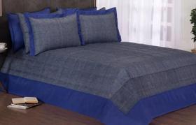 Kit Cobre Leito Queen Size Henry Azul Jeans Com 5 peças Kit Cobre Leito Queen Size Henry Azul Jeans Com 5 peças