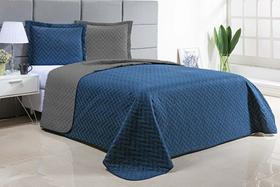 Kit Cobre Leito Real Casal Queen Dupla Face 3 Peças - Cinza/Marinho Kit Cobre Leito Real Casal Queen Dupla Face 3 Peças - Cinza/Marinho